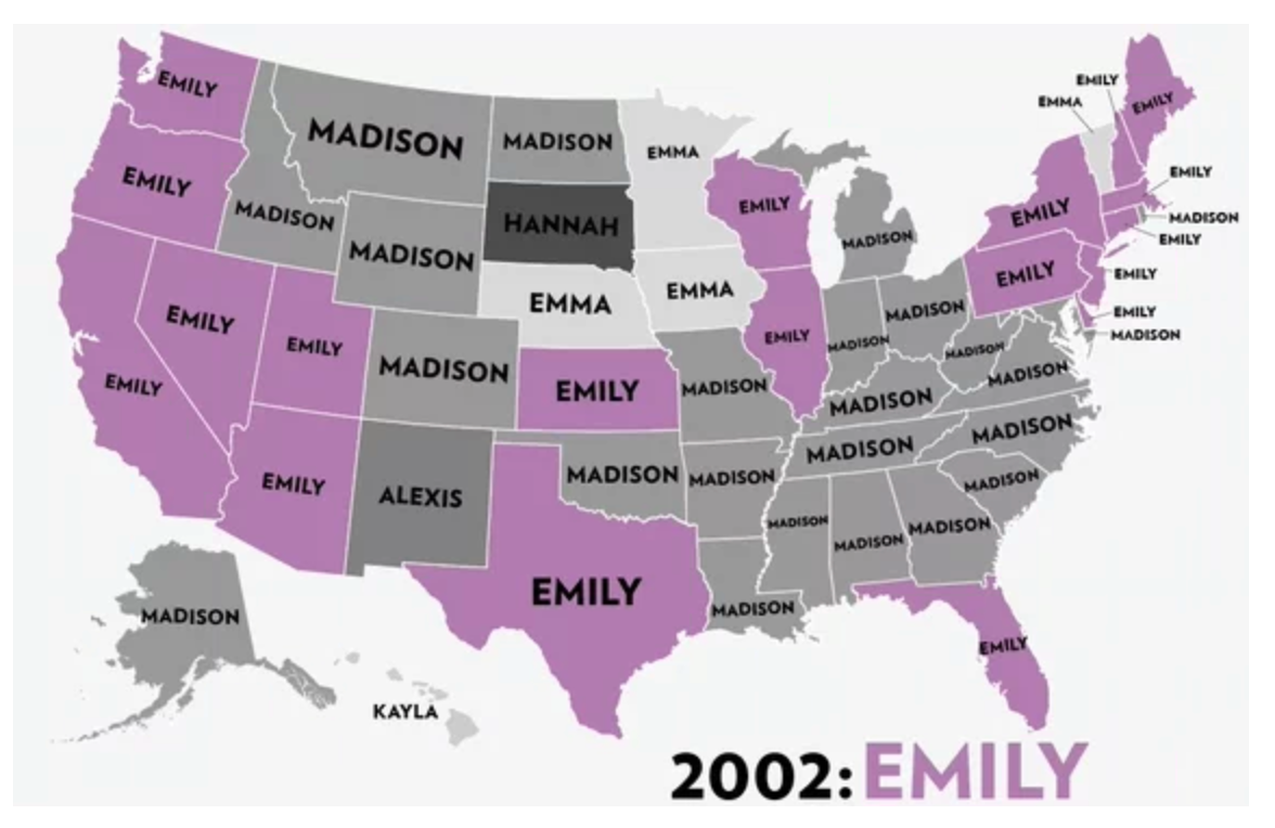 most common girls' names in 2002