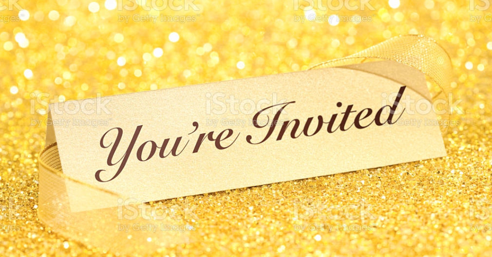 image of "you're invited" on glitter background
